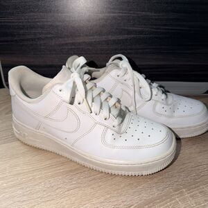 Nike Air Force 1 White Leather Lace Up Solid Men's Sneaker Size 8 Casual Walking